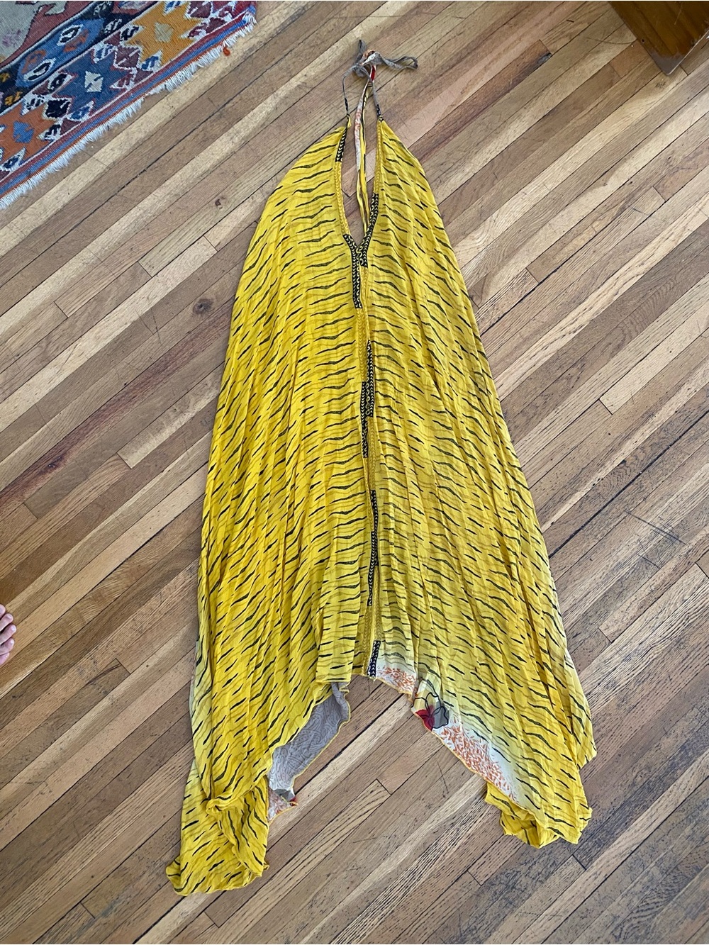 Sunchild Silk Yellow Dress with Black Brushstroke Print
